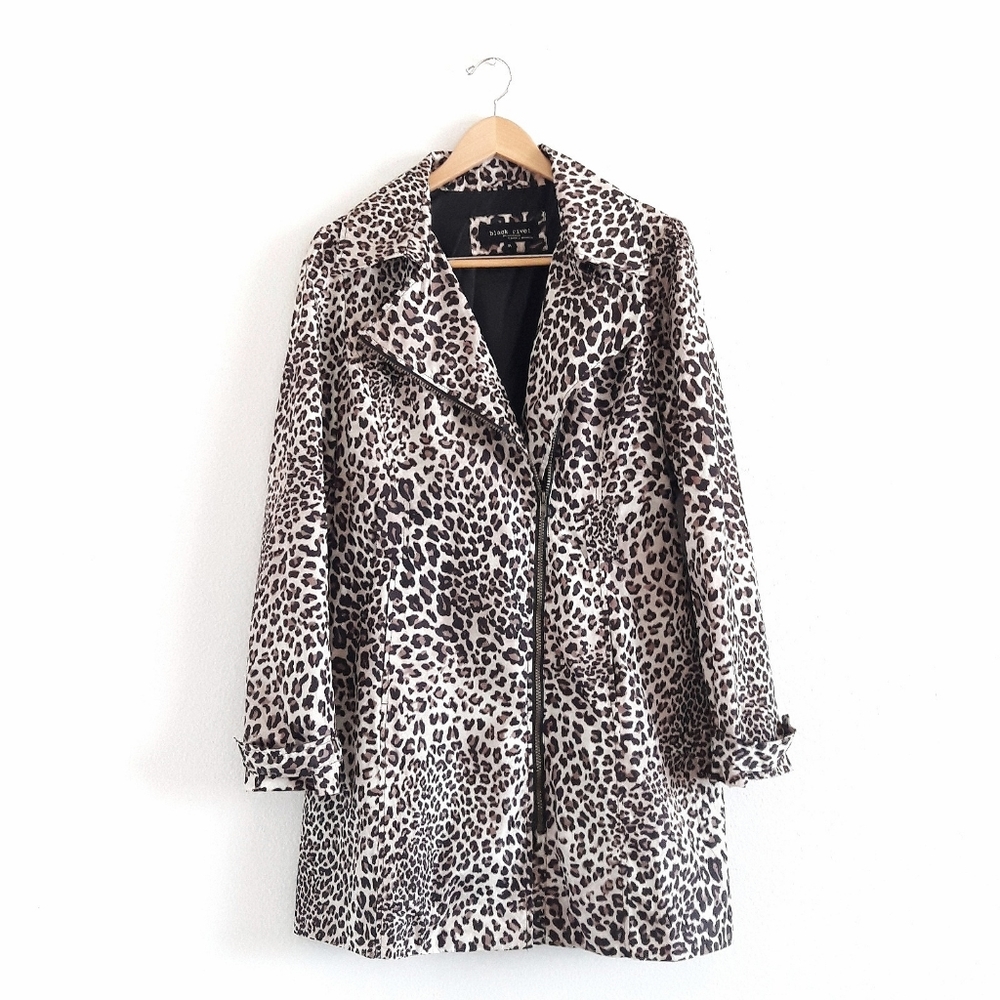 Black Rivet Leopard Print Lightweight Raincoat